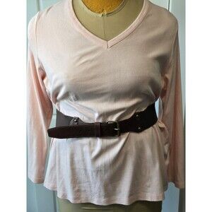 TALBOTS WIDE STRETCH LEATHER STATEMENT BELT COCO BROWN BRASS BUCKLE WOMEN OS